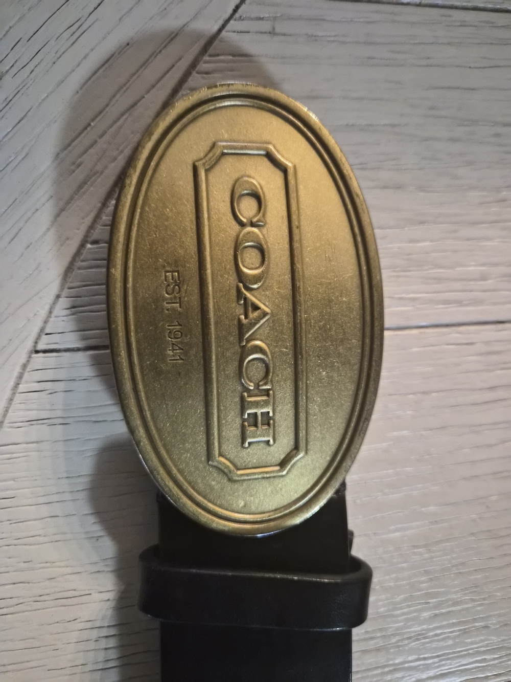 Coach Gold Oval Logo Buckle with Black Strap